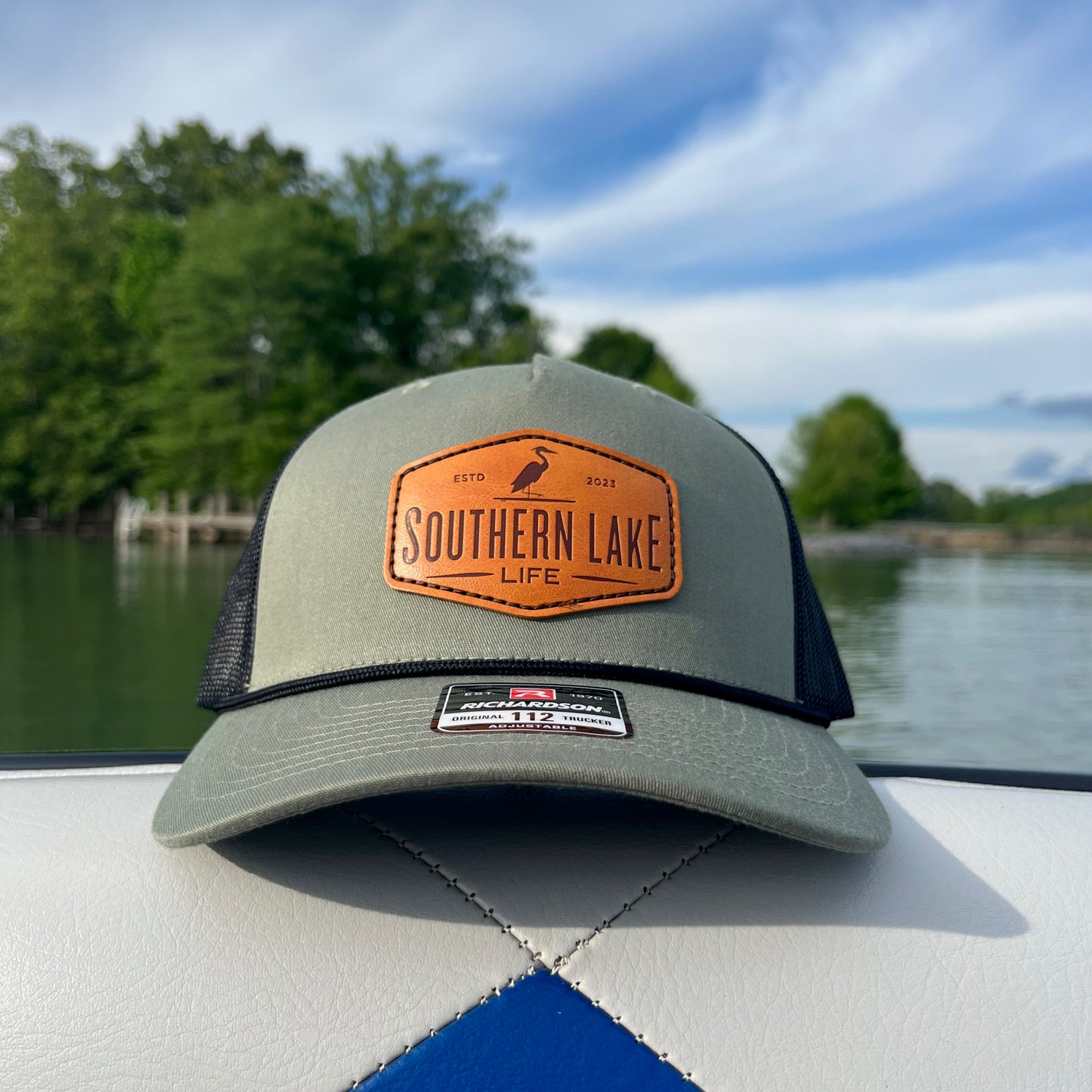 The Southern Lake Life: Leather Patch Trucker Rope Hat - Loden Green / Black