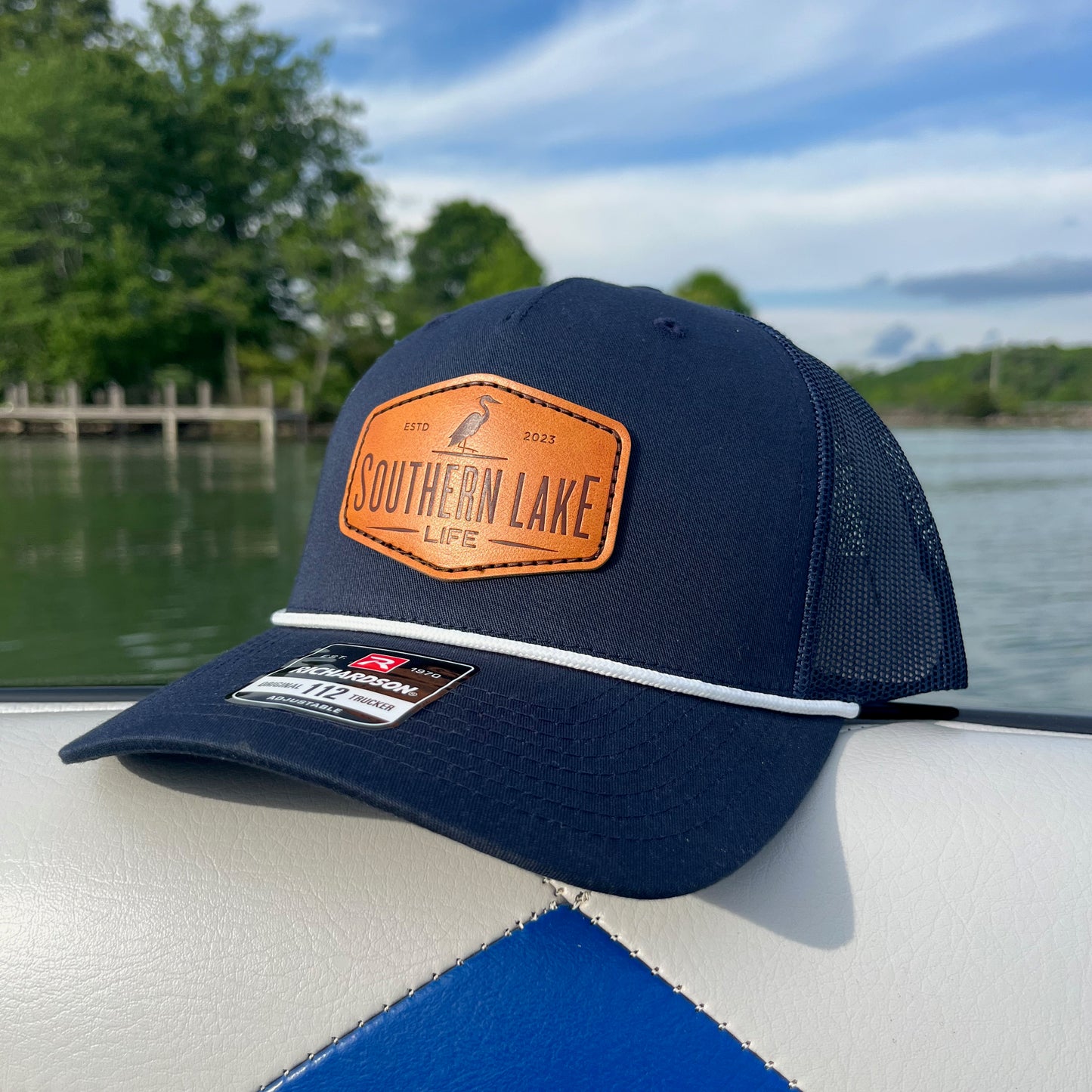 The Southern Lake Life: Leather Patch Trucker Rope Hat - Navy