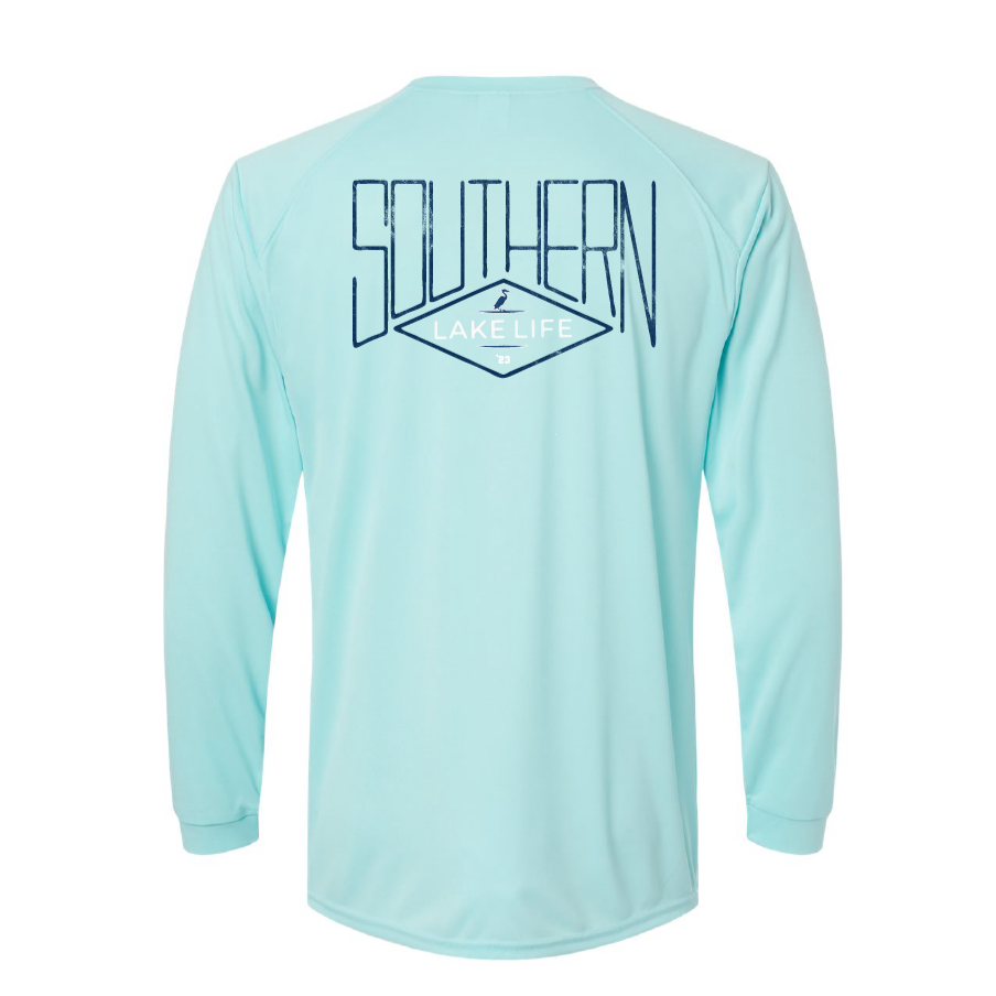 The Southern Lake Life: Diamond Logo Performance Long Sleeve - Aqua Blue