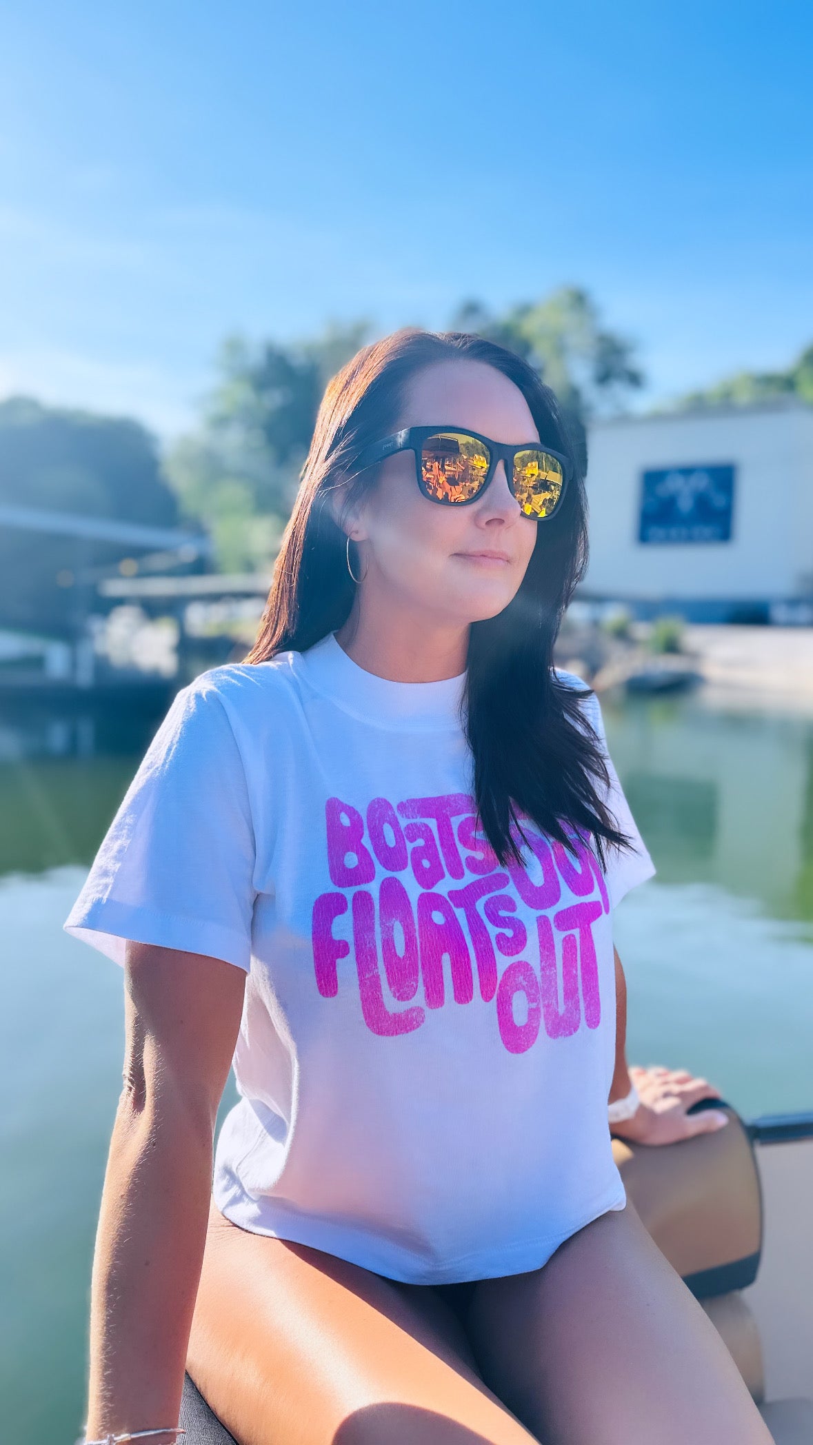 The Southern Lake Life: Boats Out, Floats Out - Ladies Crop Top - White