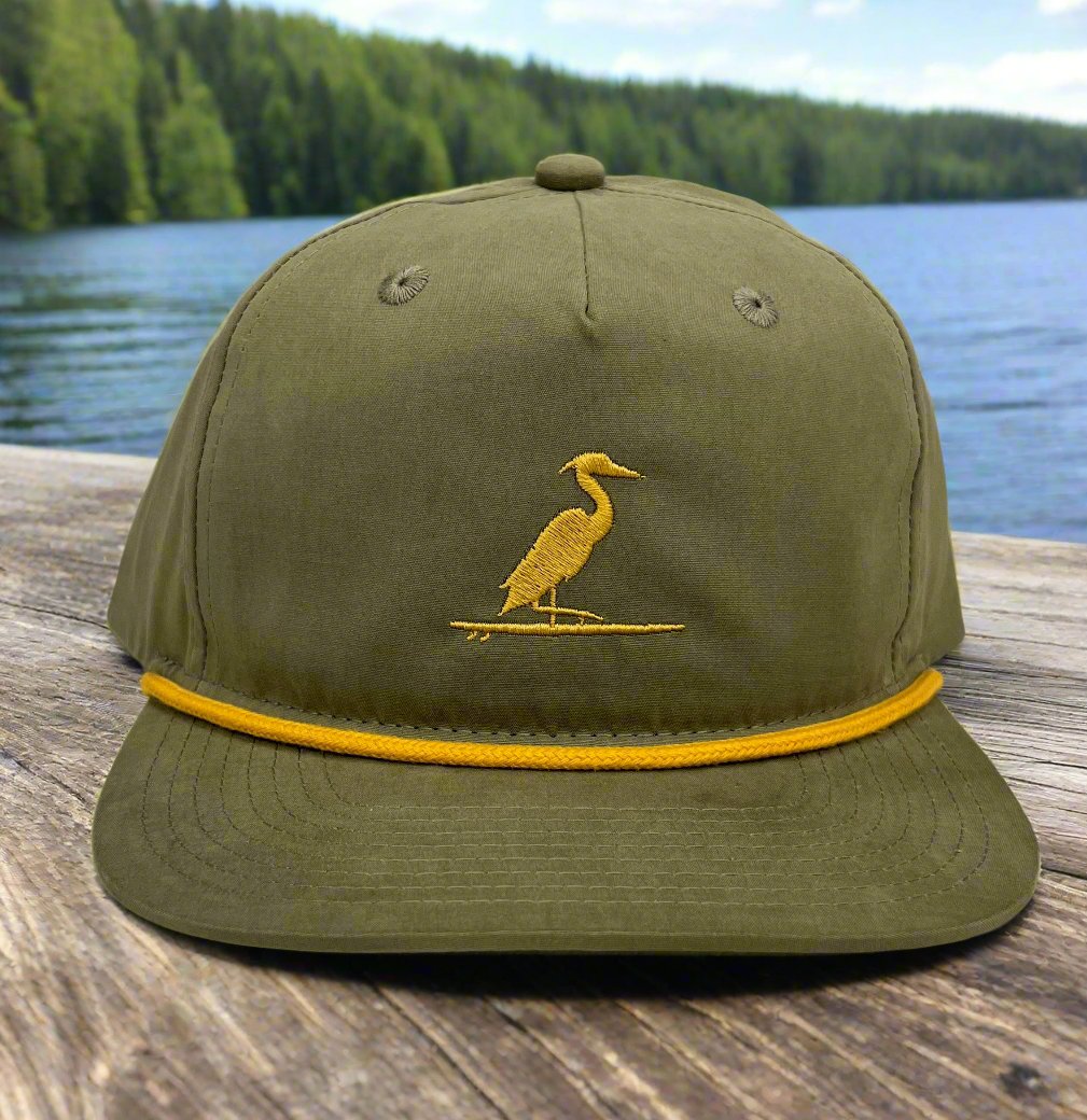 The Southern Lake Life:Heron on Surfboard Rope Hat - Loden Green and Gold